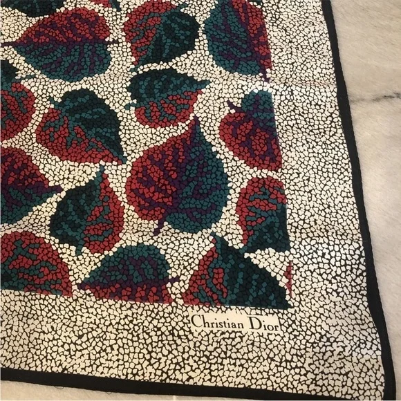 Vtg Christian Dior Silk Scarf  Logo Fall Leaves Classic Echarpes 34 X 34 square - Picture 9 of 11